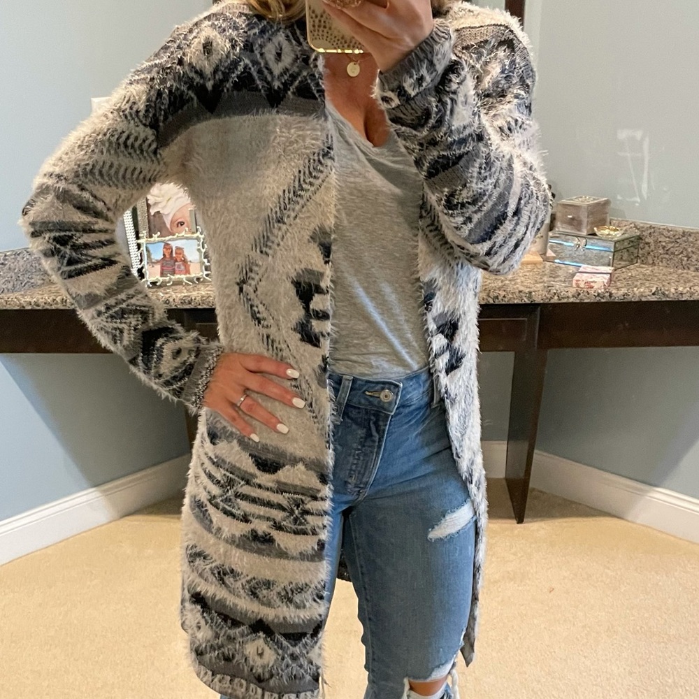 Long, Open Front, Fuzzy Cardigan Size Medium - image 1